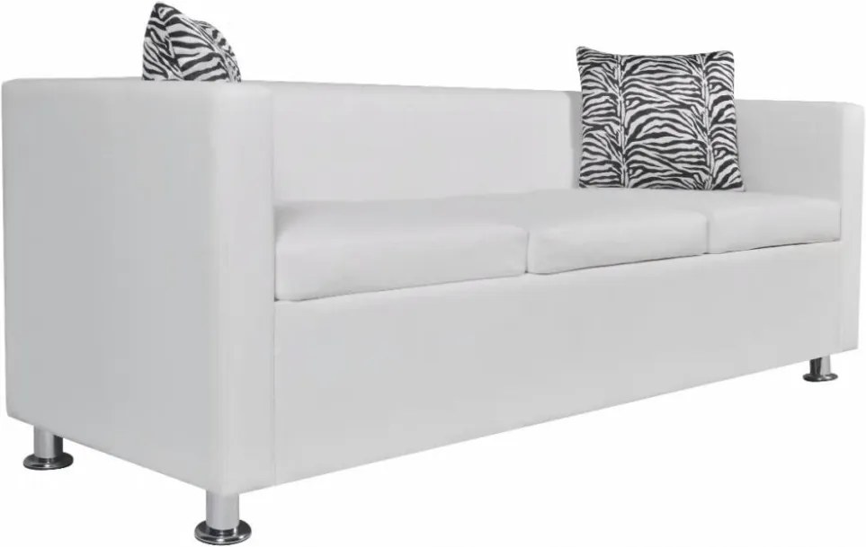 Fehér 3 személyes és 2 személyes karfás műbőr kanapészett