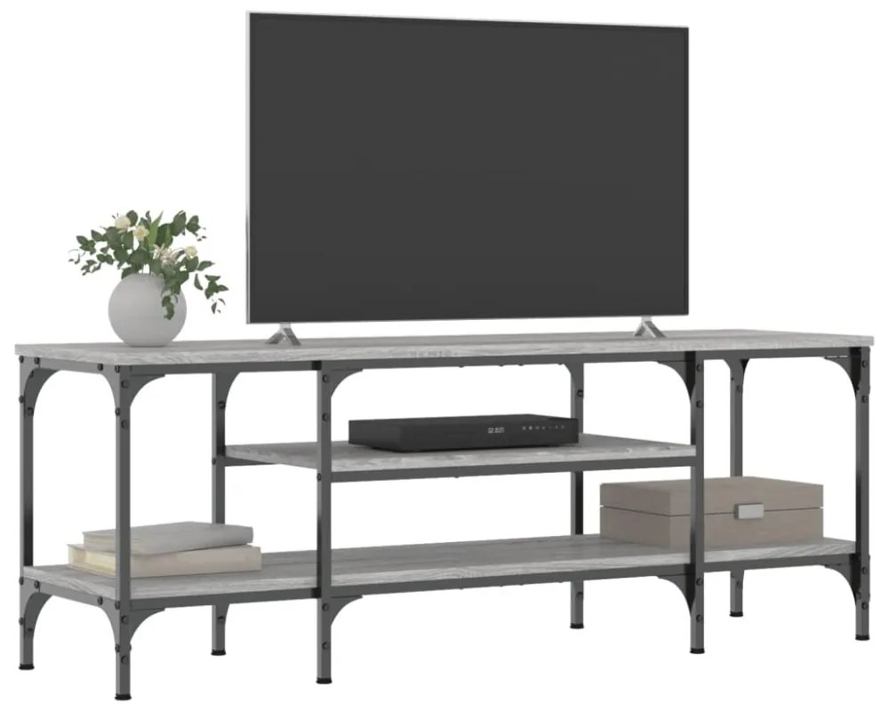 szürke sonoma színű szerelt fa és vas TV-szekrény 121x35x45 cm