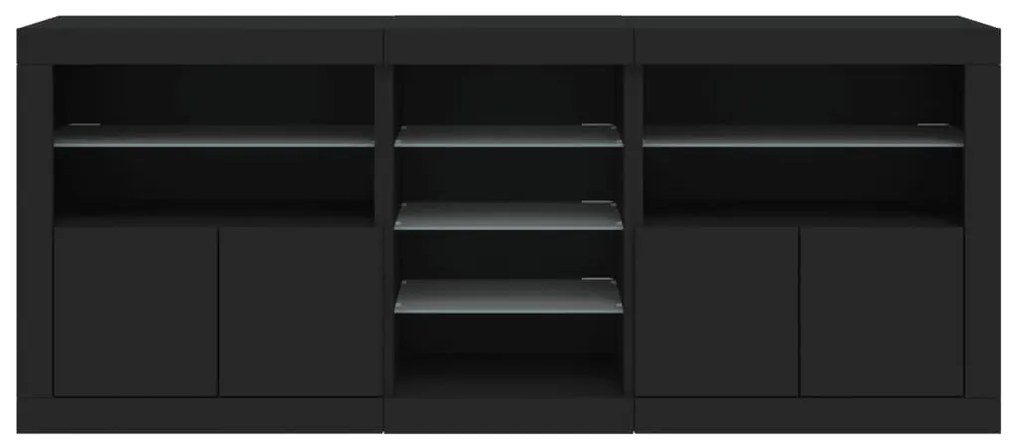 fekete tálalószekrény LED-világítással 181,5x37x67 cm