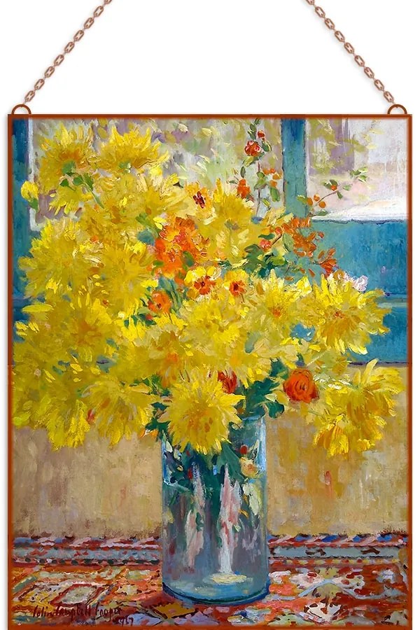 Colin Campbell Cooper - Yellow Chrysanthemums üvegkép, falikép