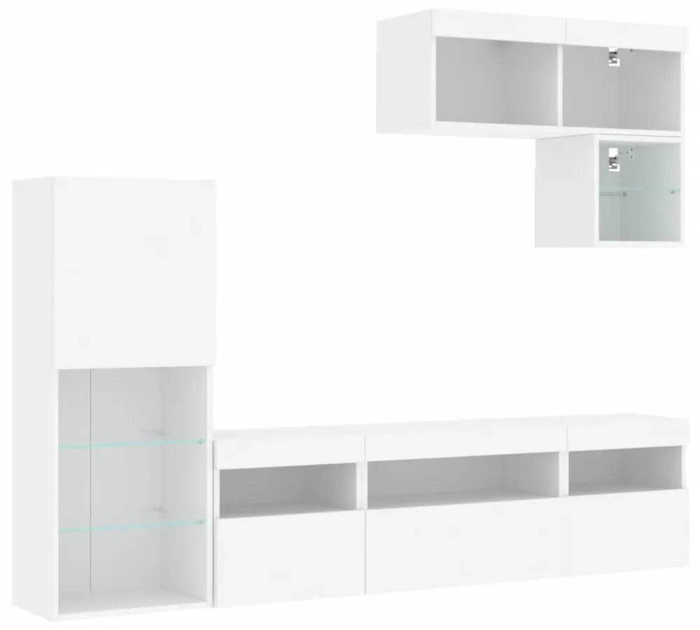 vidaXL 6 darab fehér szerelt fa fali TV-bútor LED-del