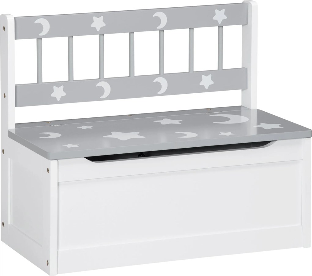 ZONEKIZ 2-in-1 Játéktároló Gyerekeknek 18 Hónapos Kortól, Gyerekülőke Lassú Záródású Tetővel, 110 lbs Teherbírással, 60x30x50 cm - Szürke és Fehér | A