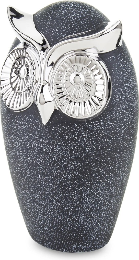 Bagoly figura fekete ezüst kerámia dekoráció