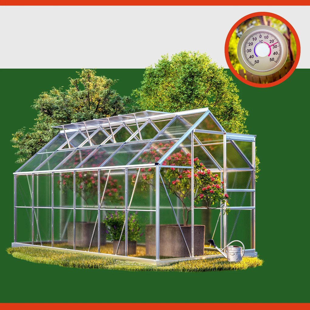 Gardebruk® Kerti üvegház XL - 380x190x195cm + alap