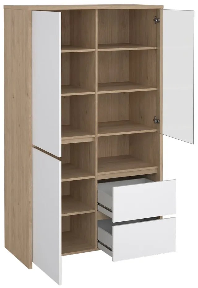 Fehér-natúr színű tálalószekrény tölgyfa dekorral 100x170x48 cm Next – Tvilum