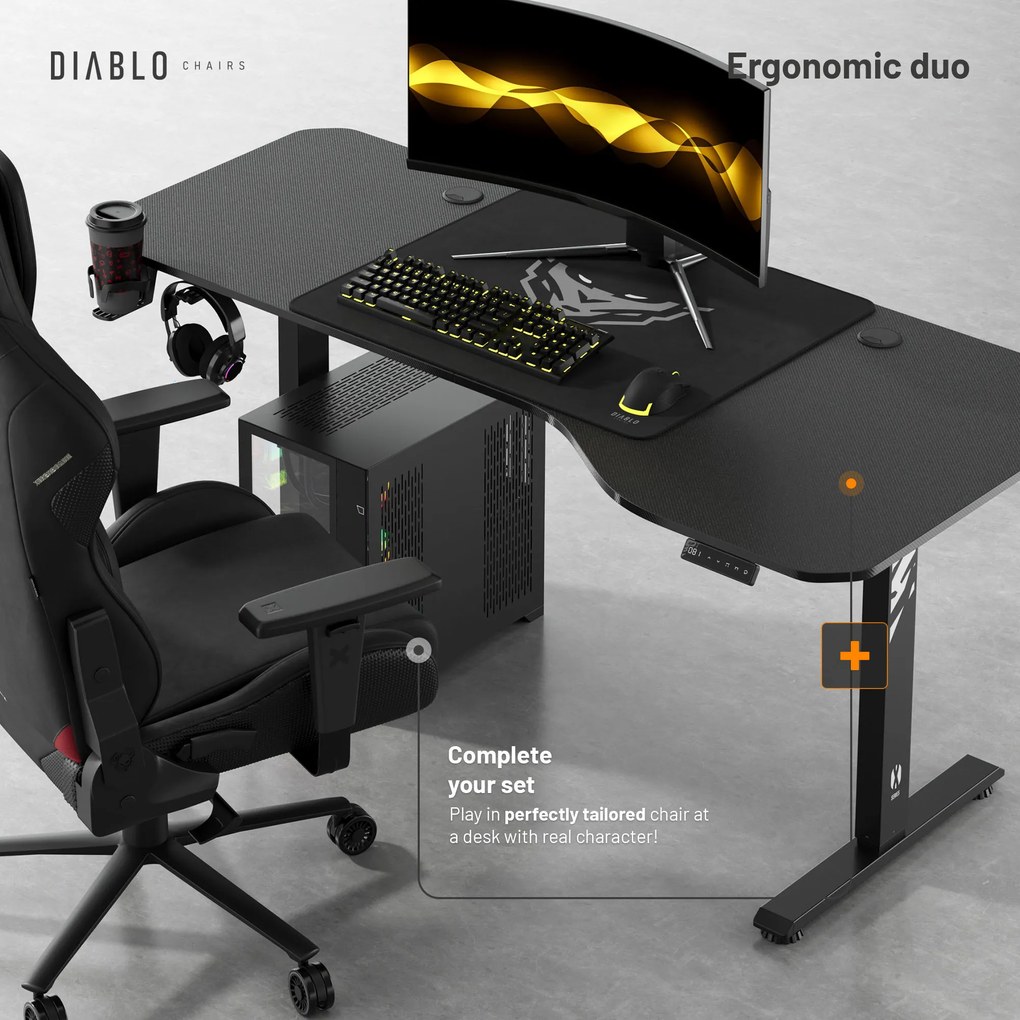 Diablo X-Tensio Állítható Magasságú Íróasztal 1600 Fekete