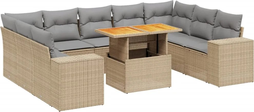 vidaXL 10 részes bézs polyrattan kerti ülőgarnitúra párnával
