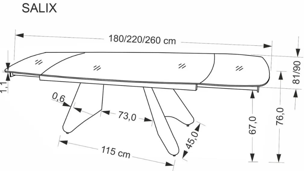 Salix bővíthető étkezőasztal 180-260 cm