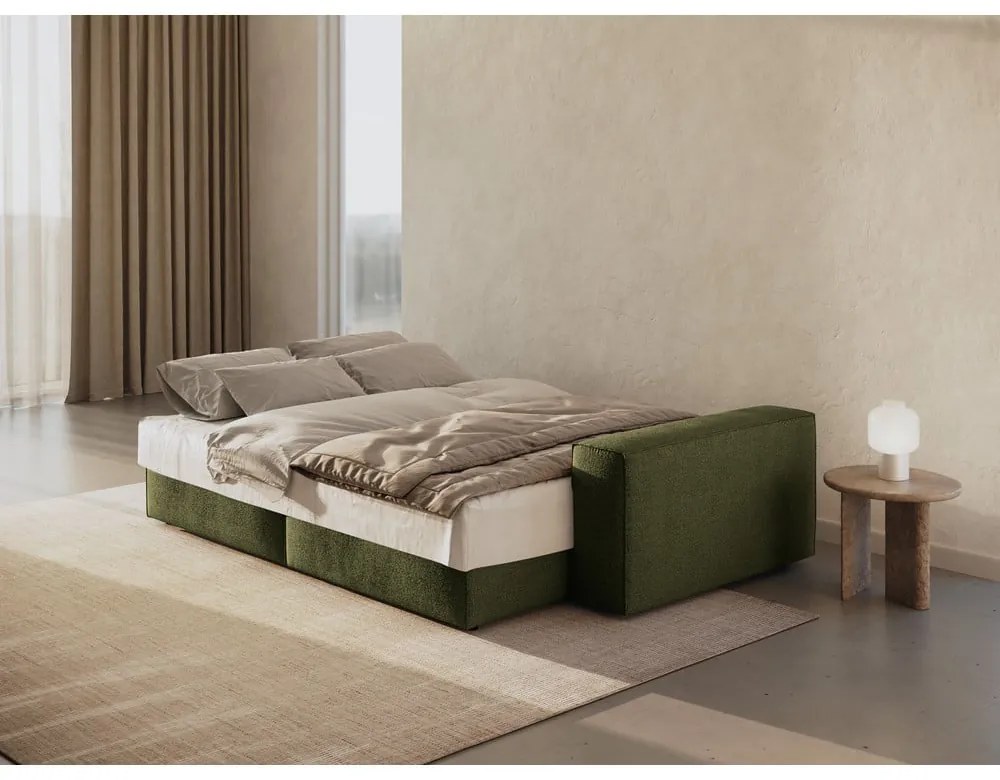 Sötétzöld buklé kinyitható kanapé 247 cm Jodie – Micadoni Home