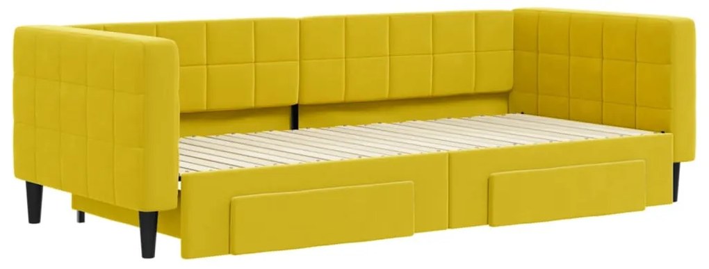 sárga kihúzható bársony heverő fiókkal 90 x 200 cm