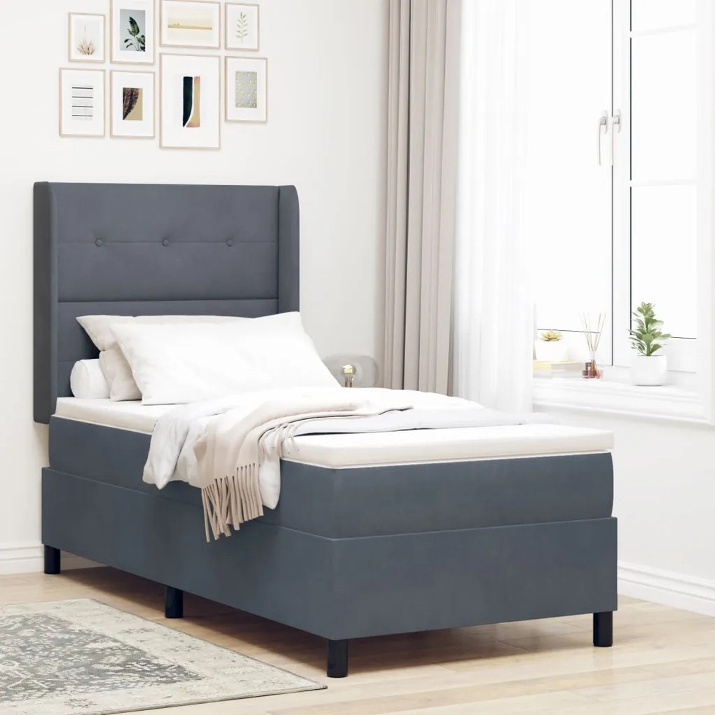 Boxspring Ágy Matrac Praktikus Szürke 100x200 cm Bársonyos
