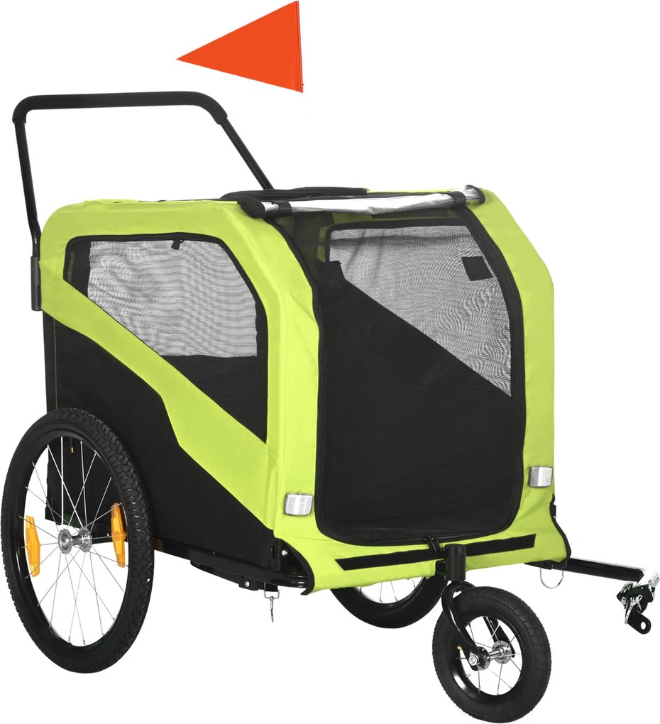 PawHut 2 az 1-ben Kutya Játék, Bicikli Trailers Kutya számára, Kutya Kocsi Reflektorokkal, Kutya Buggy max. 30 kg, Nagy Kutya Bicikli Trailer Oxford S