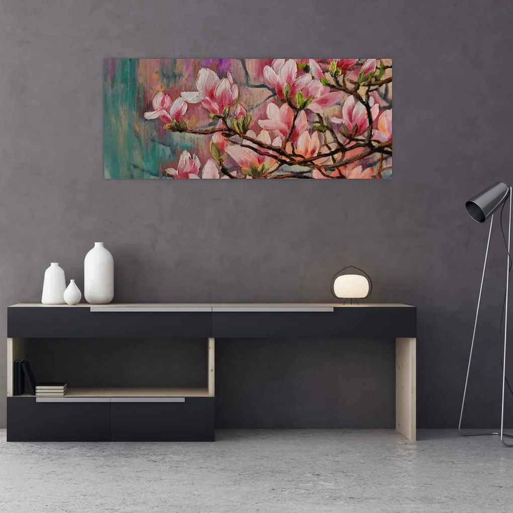 Kép - olajfestmény, virágzó Sakura (120x50 cm)