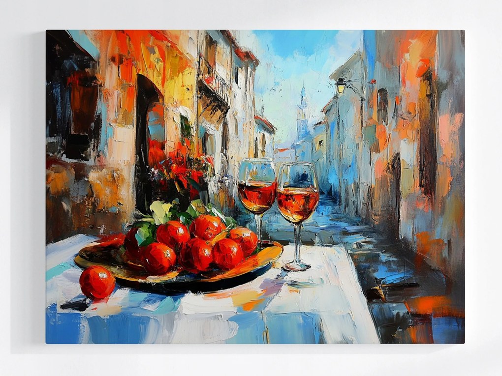 Vászonkép Canvas Csendélet Bor Utca Gyümölcs Olaszország 80x60