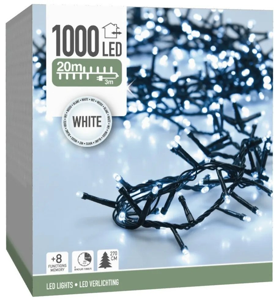 Kültéri fényfüzér Twinkle, 20 m, 1000 LED,hideg fehér, időzítő, IP4, 20 m
