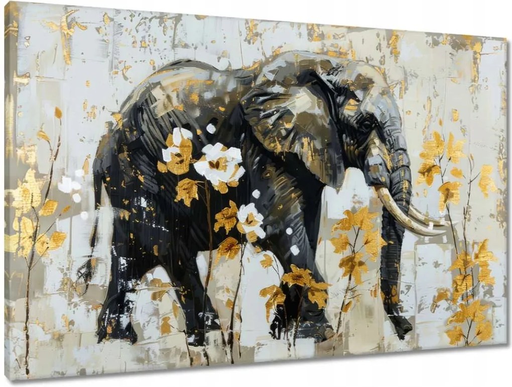 Vászonkép 90x60 Elefánt Absztrakt Arany ékezetek