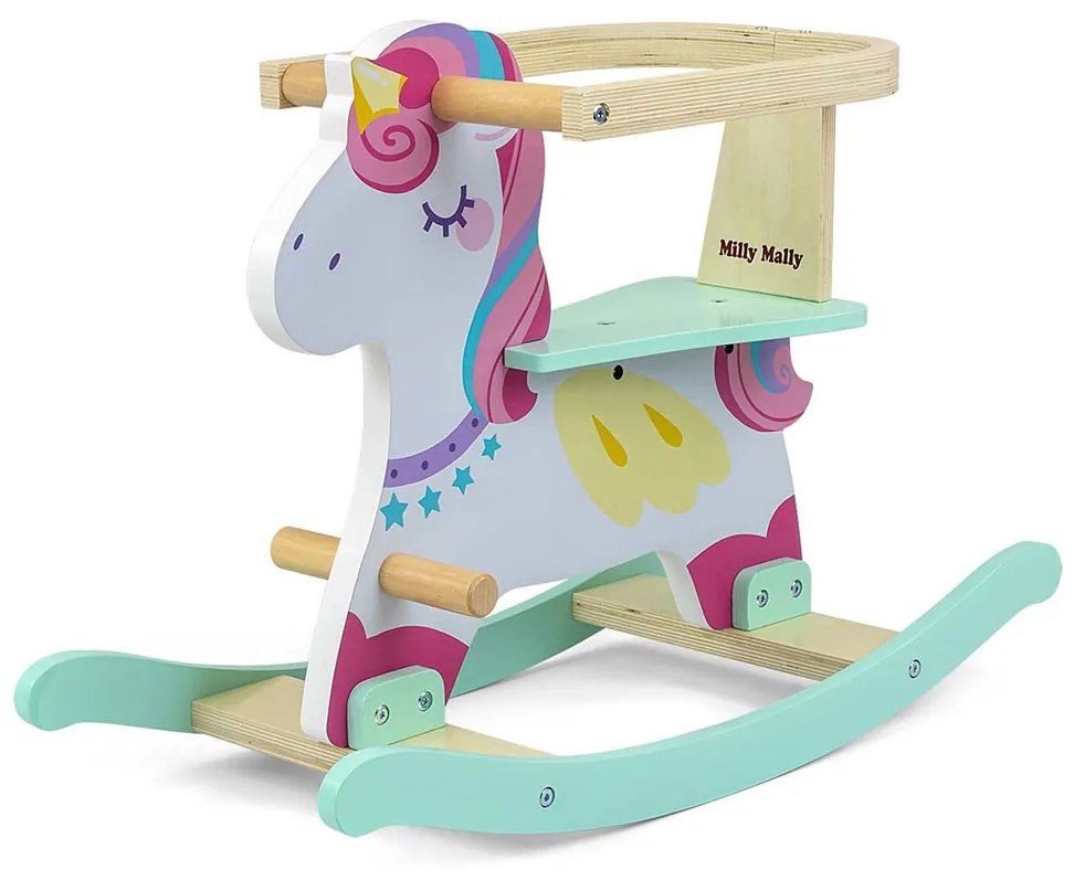Fából készült hintaló háttámlával Milly Mally Lucky 12 Unicorn
