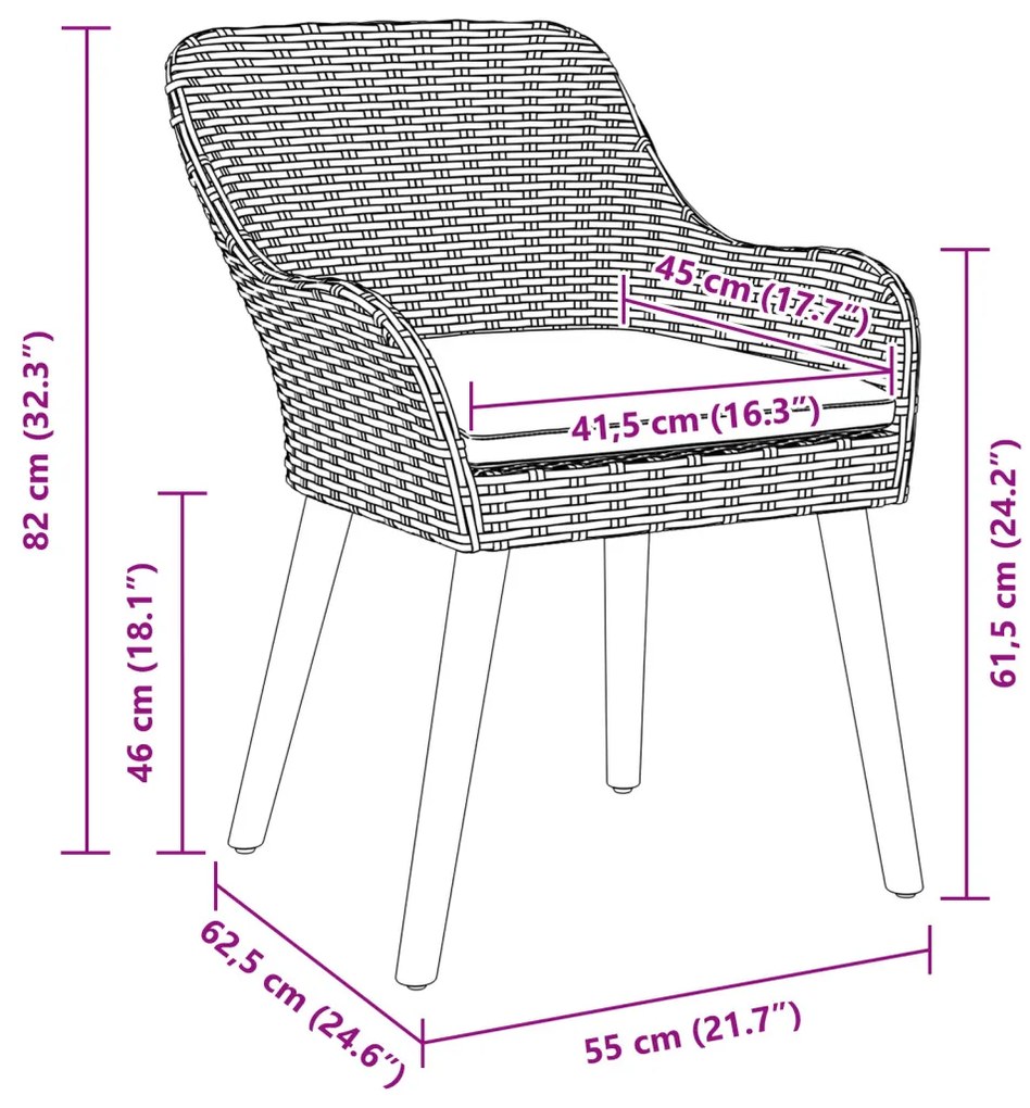 Kerti székek párnákkal 2 db Fekete Polyrattan