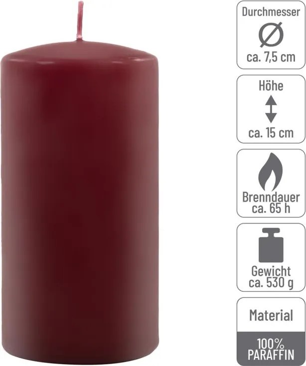 Gyertya készlet 15 cm Ø 7,5 cm 2 db bordó