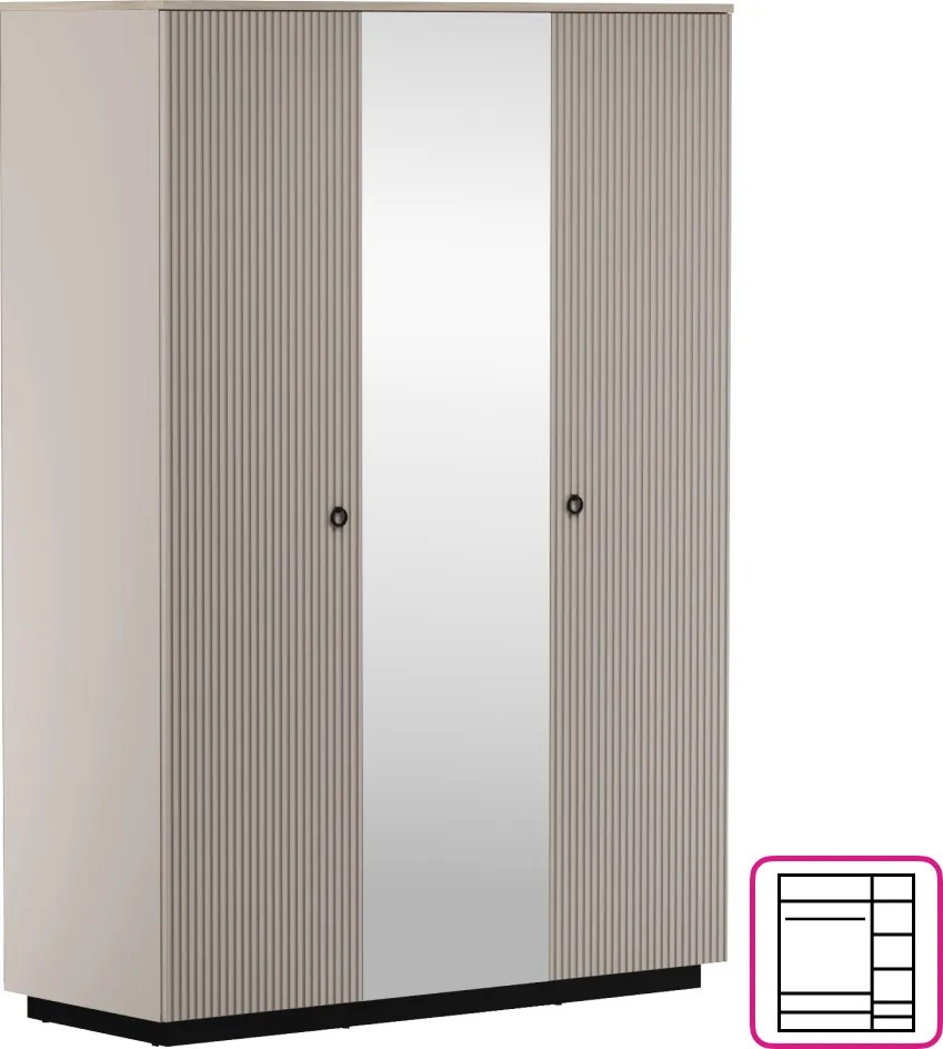 Szekrény tükörrel, szürkésbarna Taupe/silverjack tölgy, DOMCA 3D