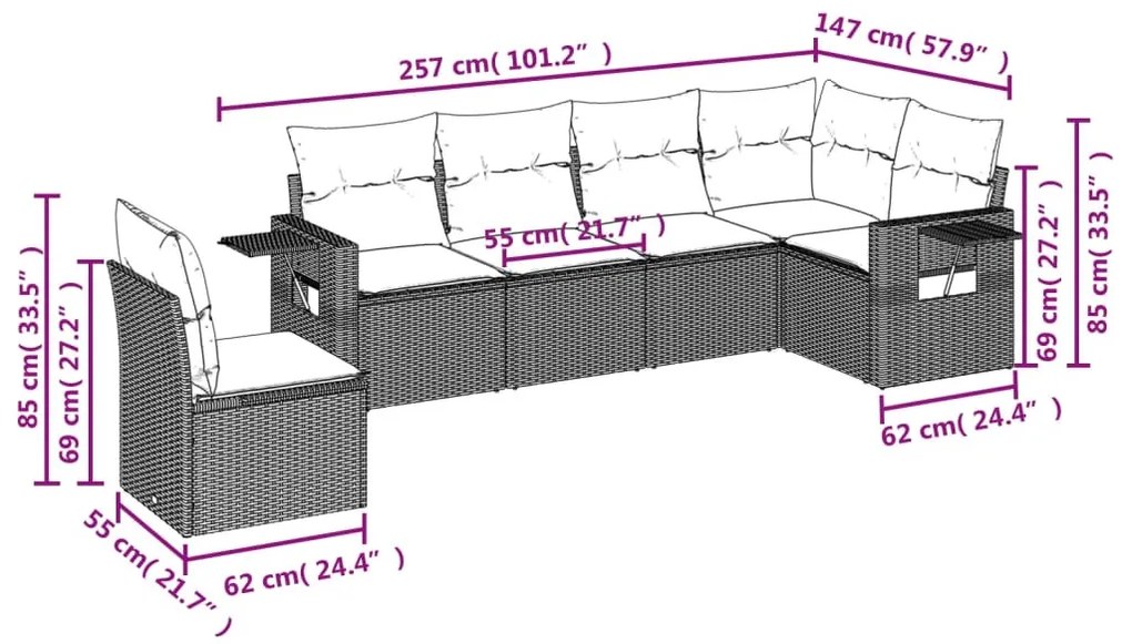 6 részes bézs polyrattan kerti ülőgarnitúra párnával