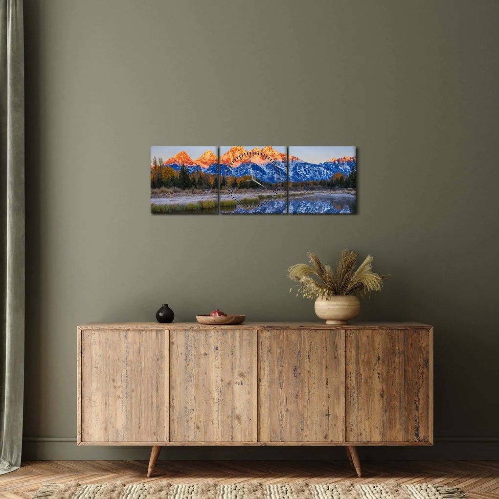 A havas hegycsúcsok képe (órával) (90x30 cm)