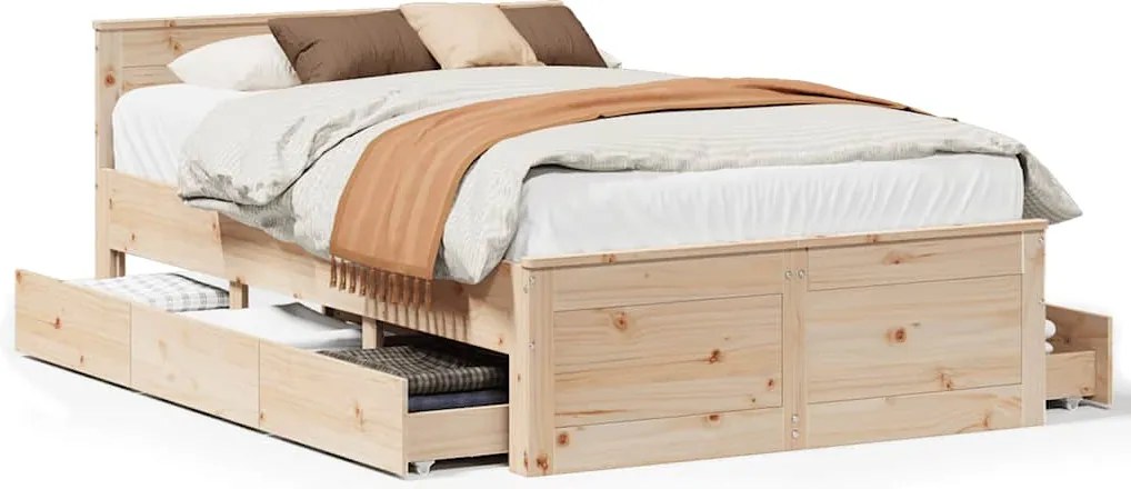 vidaXL tömör fenyőfa fejtámlás ágykeret matrac nélkül 135 x 190 cm
