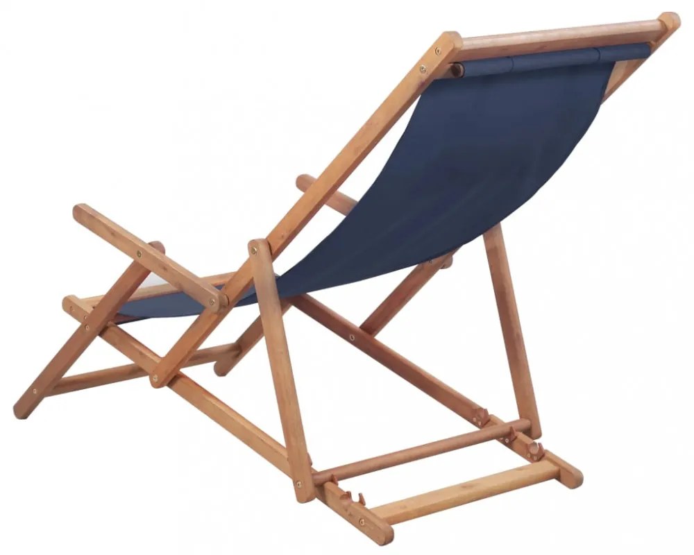 kék összecsukható szövetkárpitos, favázas strandszék
