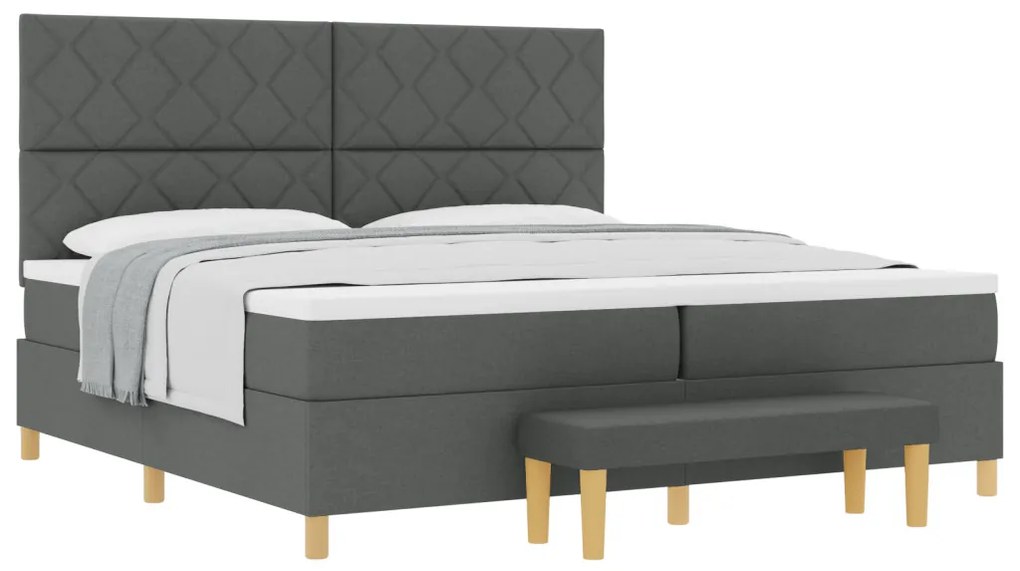 Boxspring ágy matraccal és paddal Sötétszürke 200x200 cm Szövet