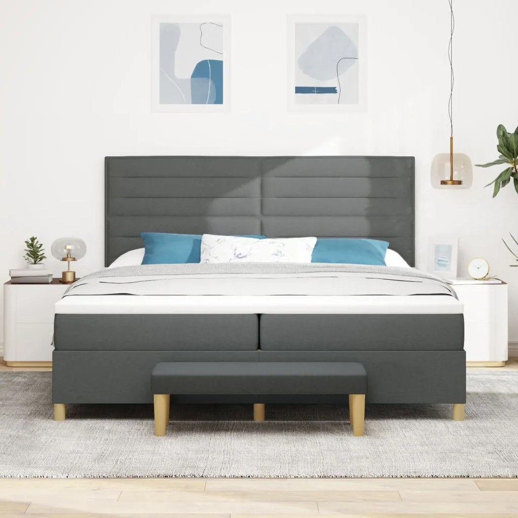 Boxspring Ágy Matrac &amp; Padló Szürke 200x200 cm Szövet