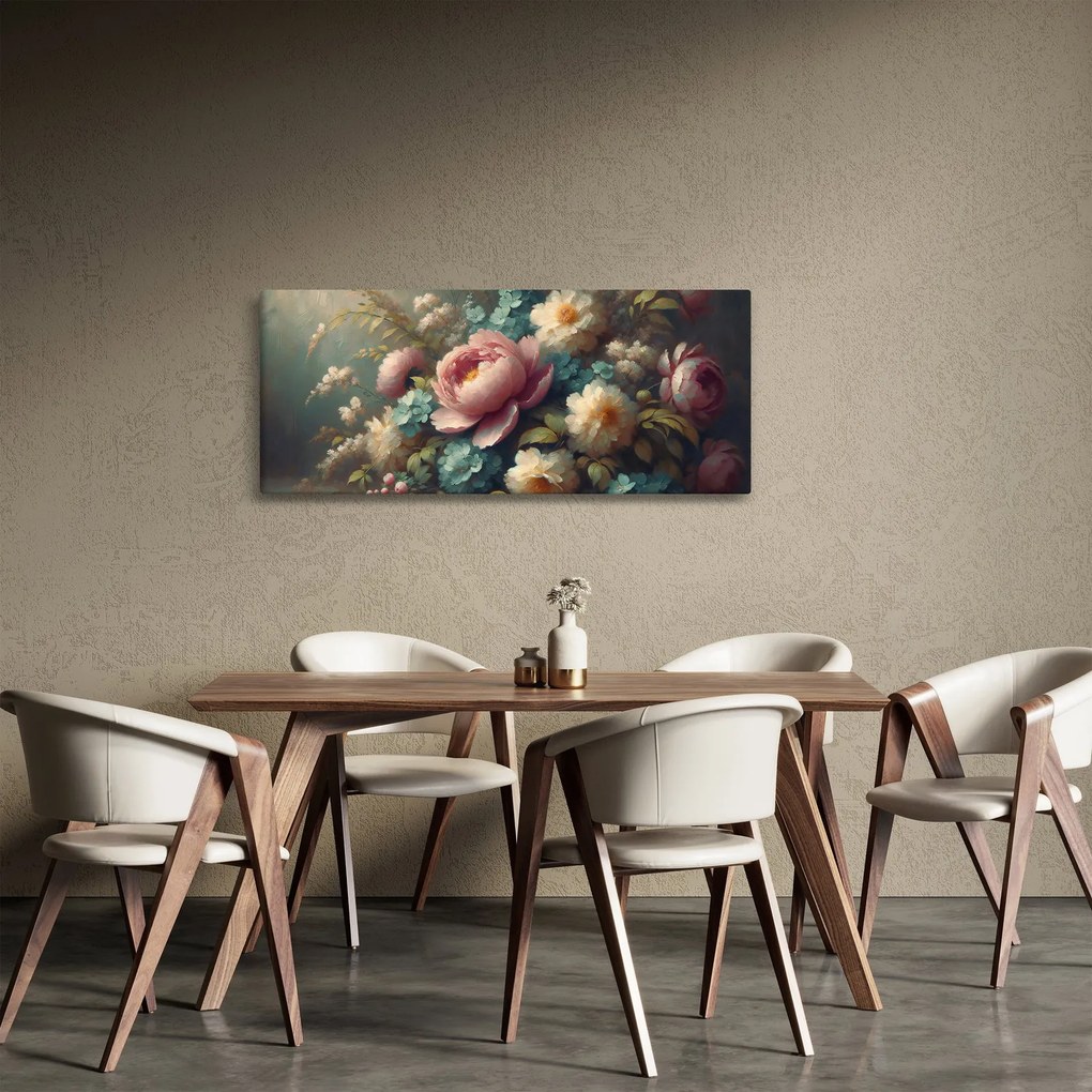 Kép - Természet csendélet virágokkal - festmény (120x50 cm)