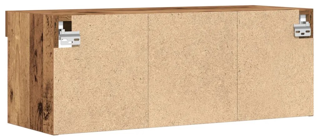 LED-es világítással ellátott TV faliszekrény, régi fa, 80x30x30 cm