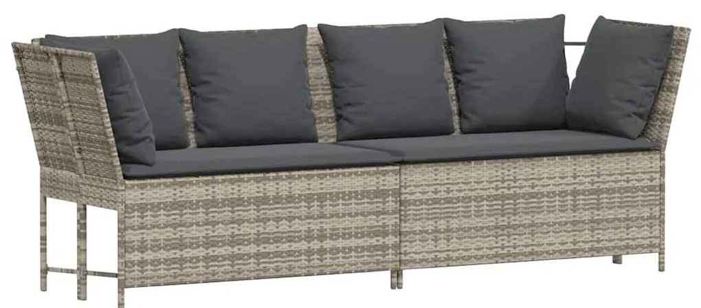 Világosszürke polyrattan kerti kanapé párnával