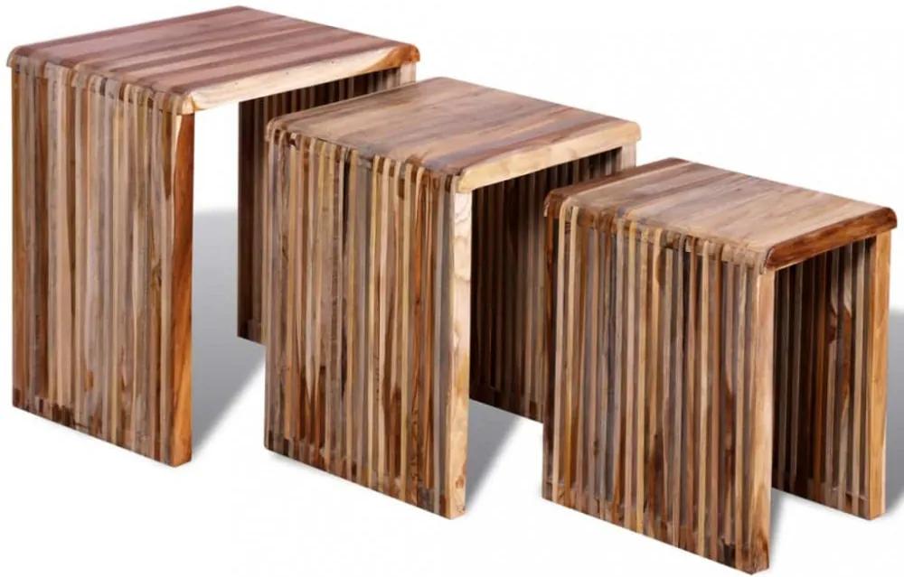 3 db egymásba tolható tömör újrahasznosított tíkfa asztal