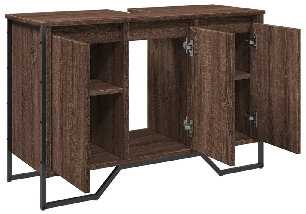 barna tölgy szerelt fa fürdőszobai mosdószekrény 91x35x60 cm