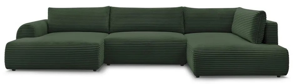 Sötétzöld kordbársony kinyitható-tárolóhelyes sarokkanapé (jobb oldali-U alakú) Lucien – Bobochic Paris