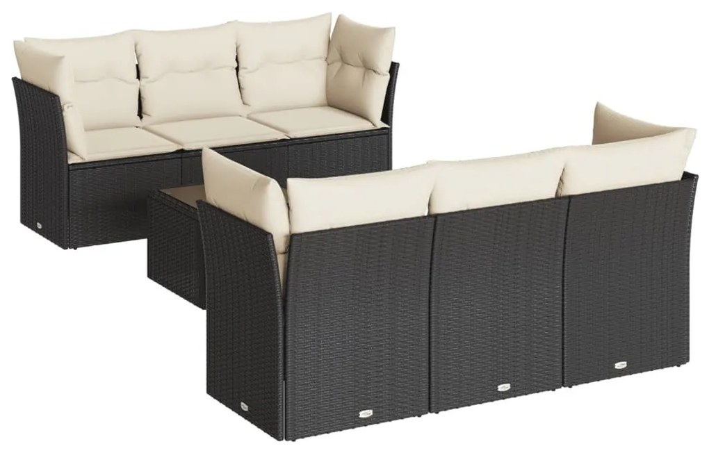 7 részes fekete polyrattan kerti ülőgarnitúra párnával