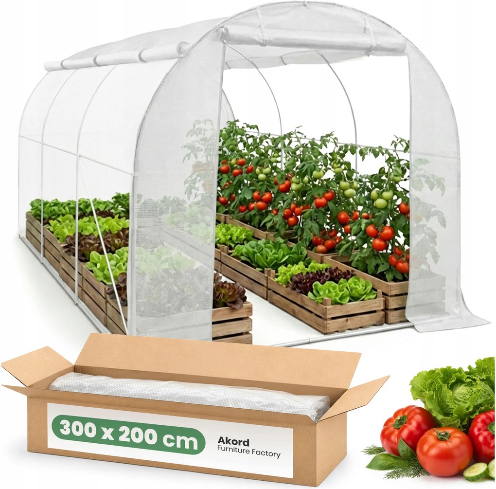 Kerti üvegház fólia alagút görgős falakkal fehér 2x3x2 m Akd