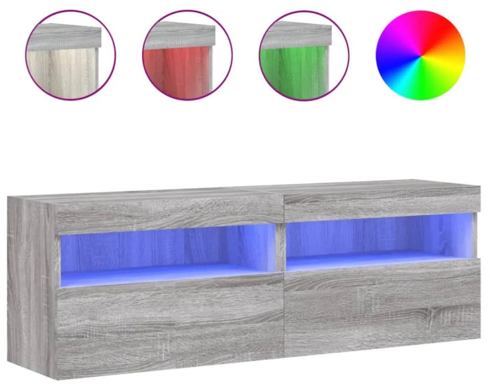2 db szürke sonoma fali TV-szekrény LED-ekkel 60x30x40 cm