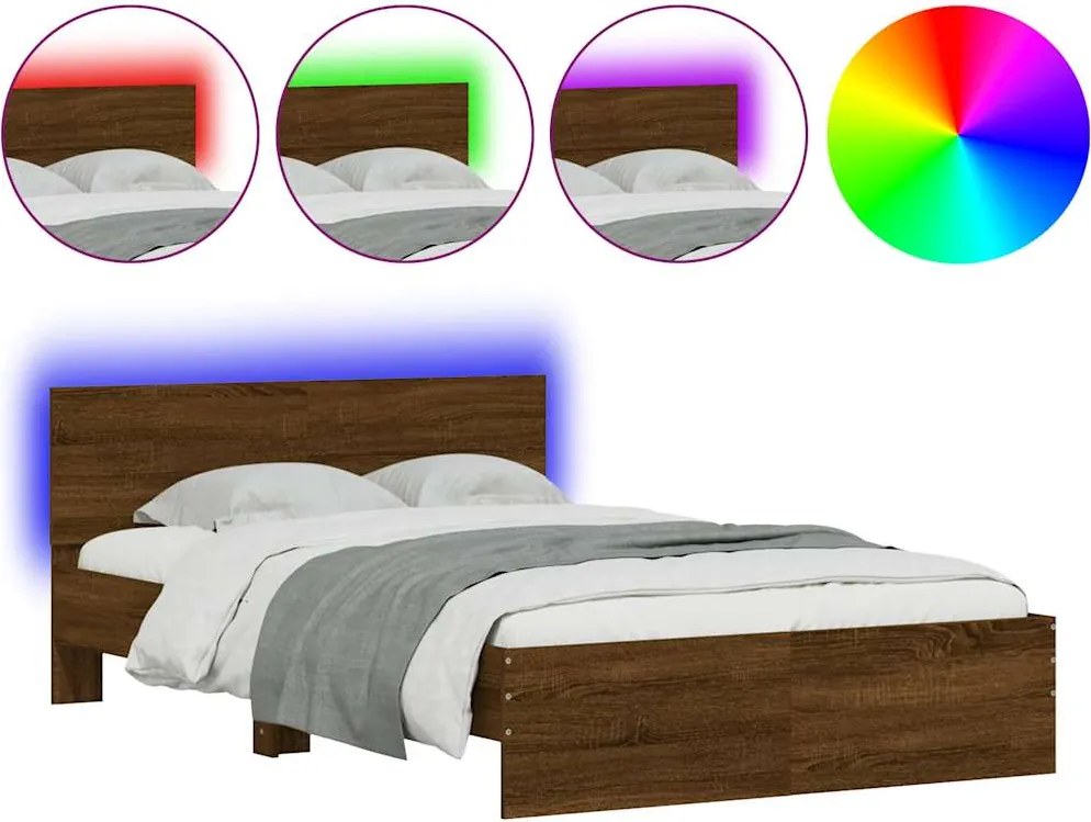 vidaXL barna tölgy színű ágykeret fejtámlával és LED-del 140x190 cm