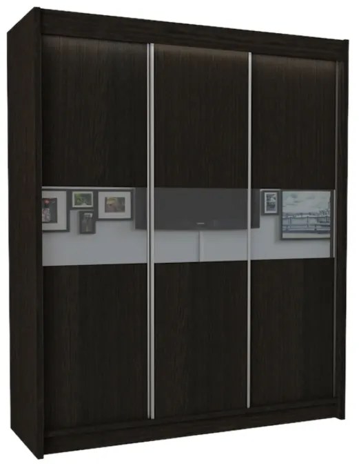 ALEXA tolóajtós ruhásszekrény, wenge/fehér üveg, 180x216x61