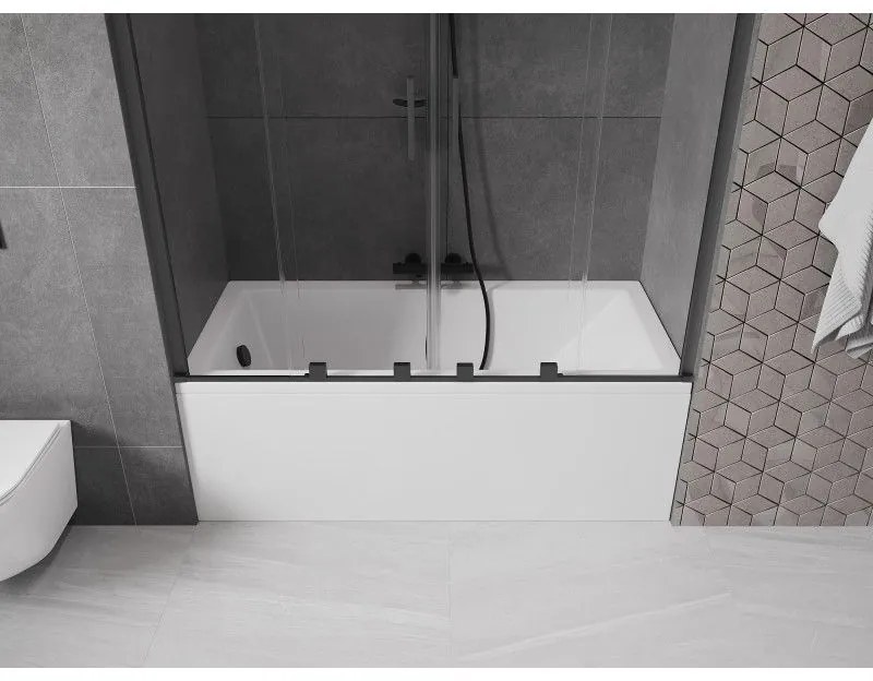 Mexen Velar Duo, 2 szárnyas eltolható kádparaván 150 x 150 cm, 8mm átlátszó üveg, fekete matt profil, 896-150-000-02-70