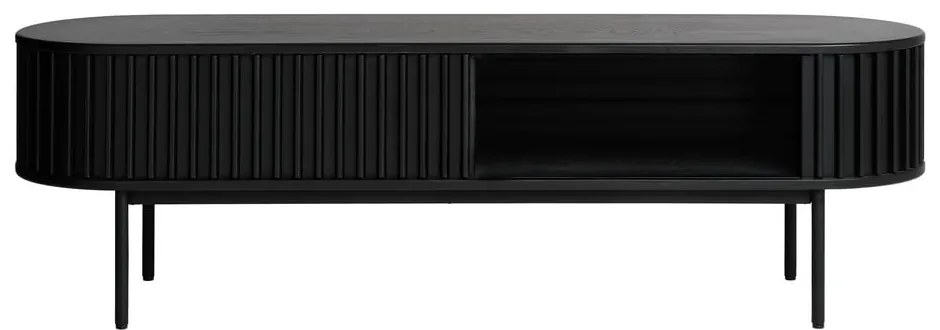 Fekete TV-állvány tölgyfa dekorral 48x160 cm Siena – Unique Furniture