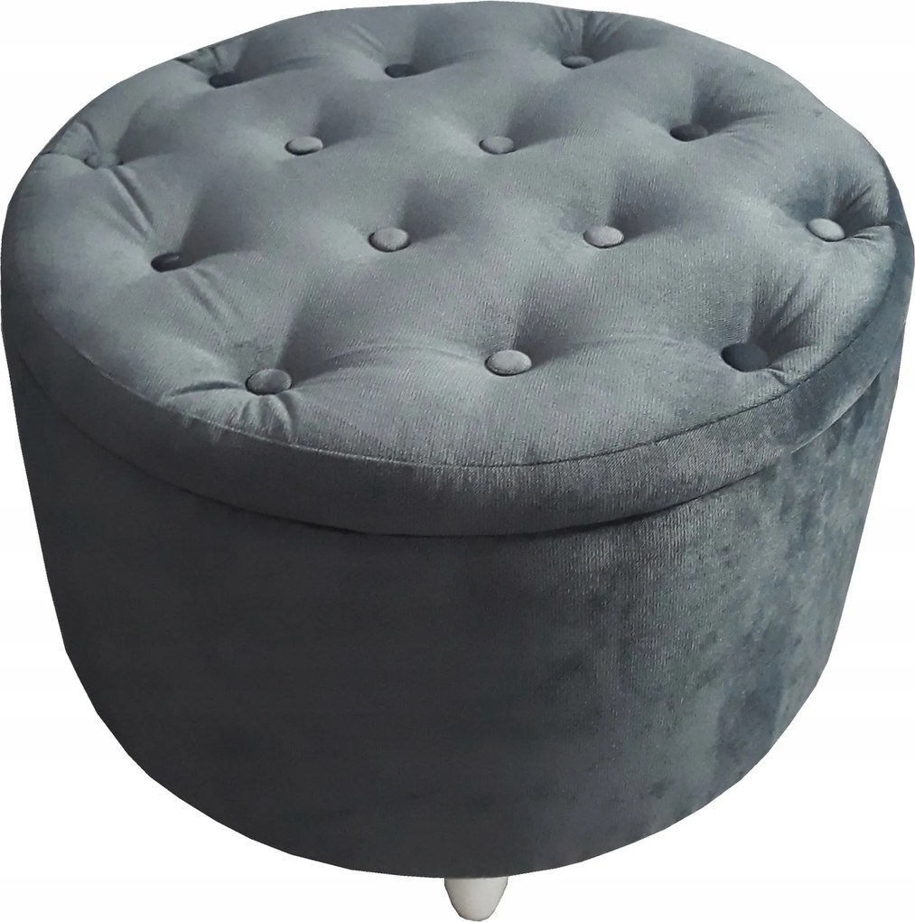 Nagy Kerek Puf, 60 cm Átmérőjű, Nyitható, Lábakon Álló, Gombos Velúr/fonott