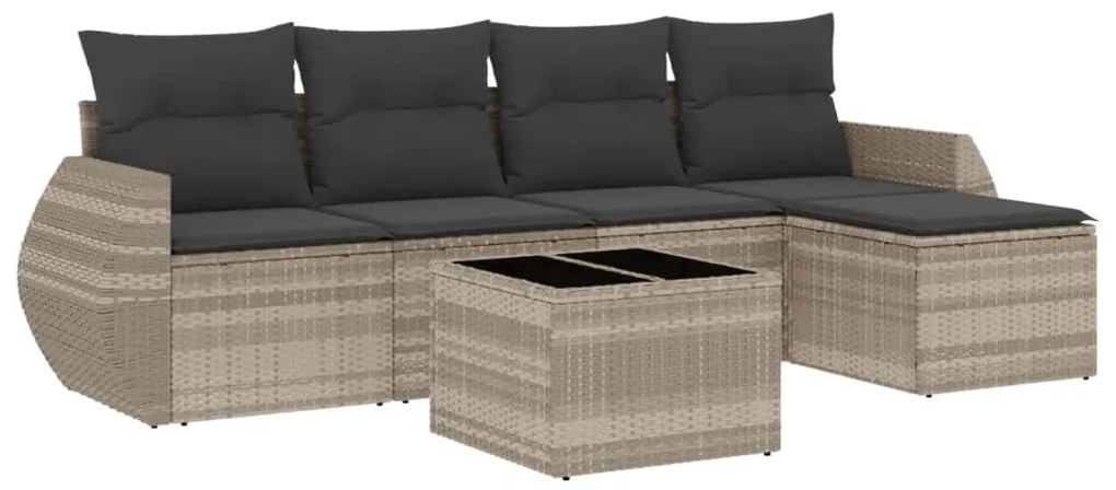 6 részes világosszürke polyrattan kerti ülőgarnitúra párnákkal