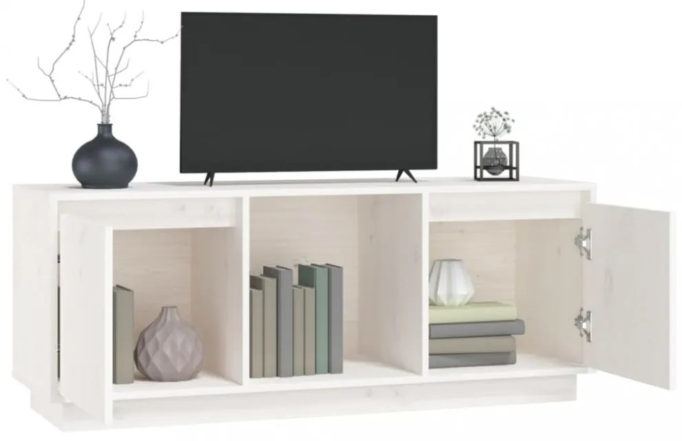 fehér tömör fenyőfa TV-szekrény 110,5x35x44 cm
