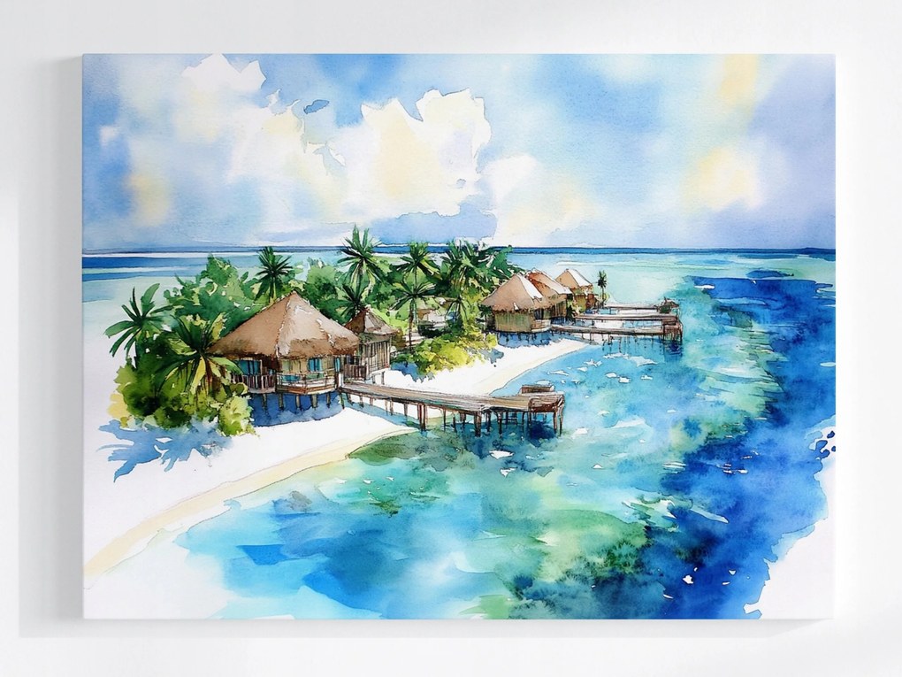 Poszter Egzotikus Sziget Óceán Kunyhók Maldív-szigetek Pálmafák 100x75