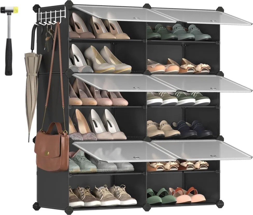 Cipőtároló doboz 6 rekeszes tárolódoboz, fekete 82x32x92cm