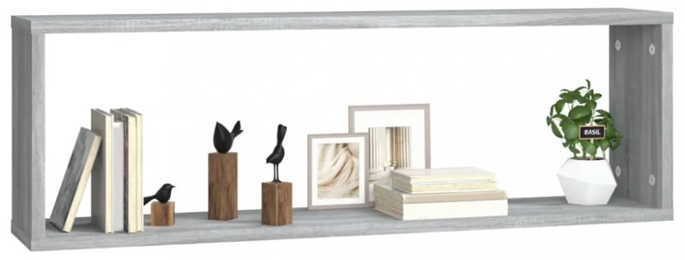 4 db szürke sonoma színű szerelt fa fali kockapolc 80x15x26,5cm