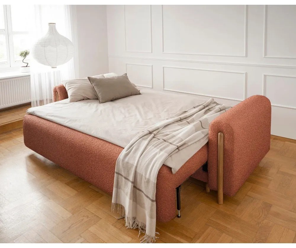 Terrakotta színű buklé kinyitható-tárolóhelyes kanapé 244 cm Arcadova – ELTAP